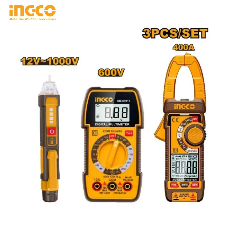 3 PCS DIGITAL MULTIMETER INGCO AC CLAMP METER & DETECTOR TEST KIT DM3068 - 1