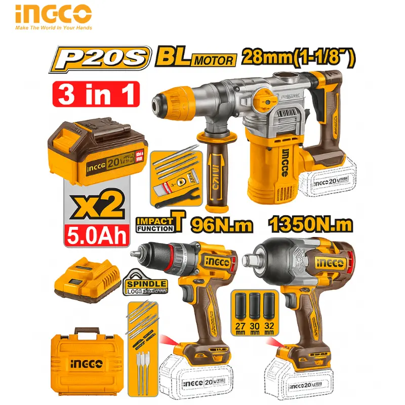 ENSEMBLE COMBINÉ 3 PIÈCES INGCO 20V COSLI250281 - 1