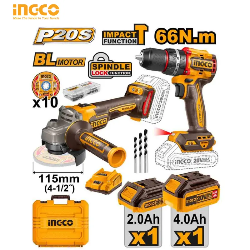 PACK VISSEUSE + MEULE A DISQUE 20V BRUSHLESS INGCO CKLI20273 - 1