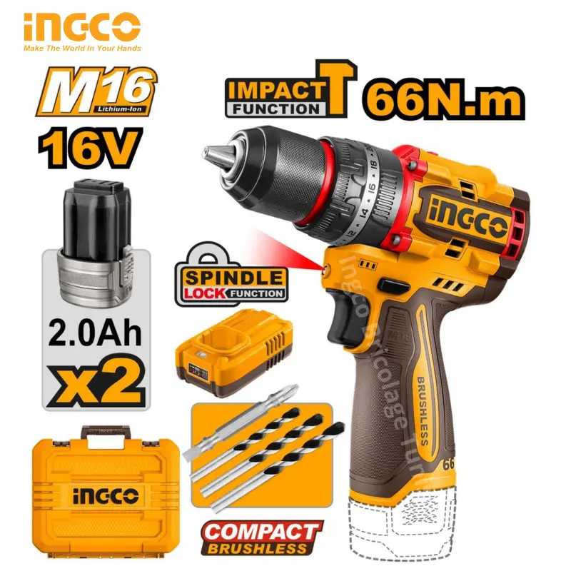 PERCEUSE À PERCUSSION SANS FIL COMPACTE 16V 66N.M INGCO DE 10 MM CIDLI166062 - 1