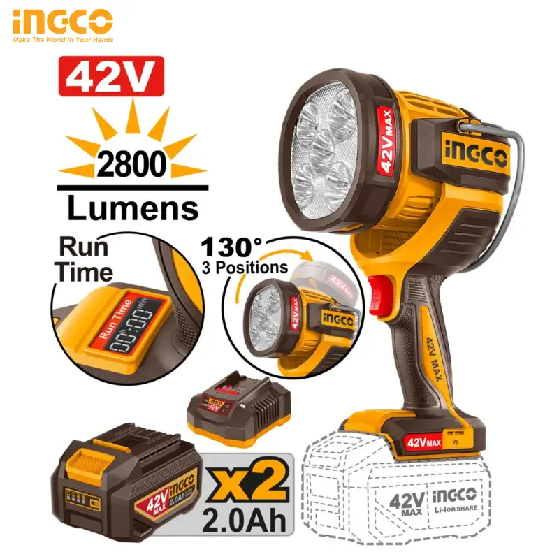 LAMPE INDUSTRIELLE 42V DOUBLE BATTERIE INGCO CWLI42896 - 1