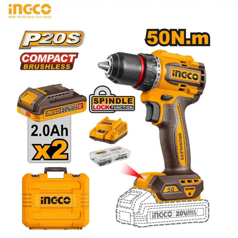 PERCEUSE-VISSEUSE INGCO 20V LI-ION BL 50NM CDLI205062 - 1