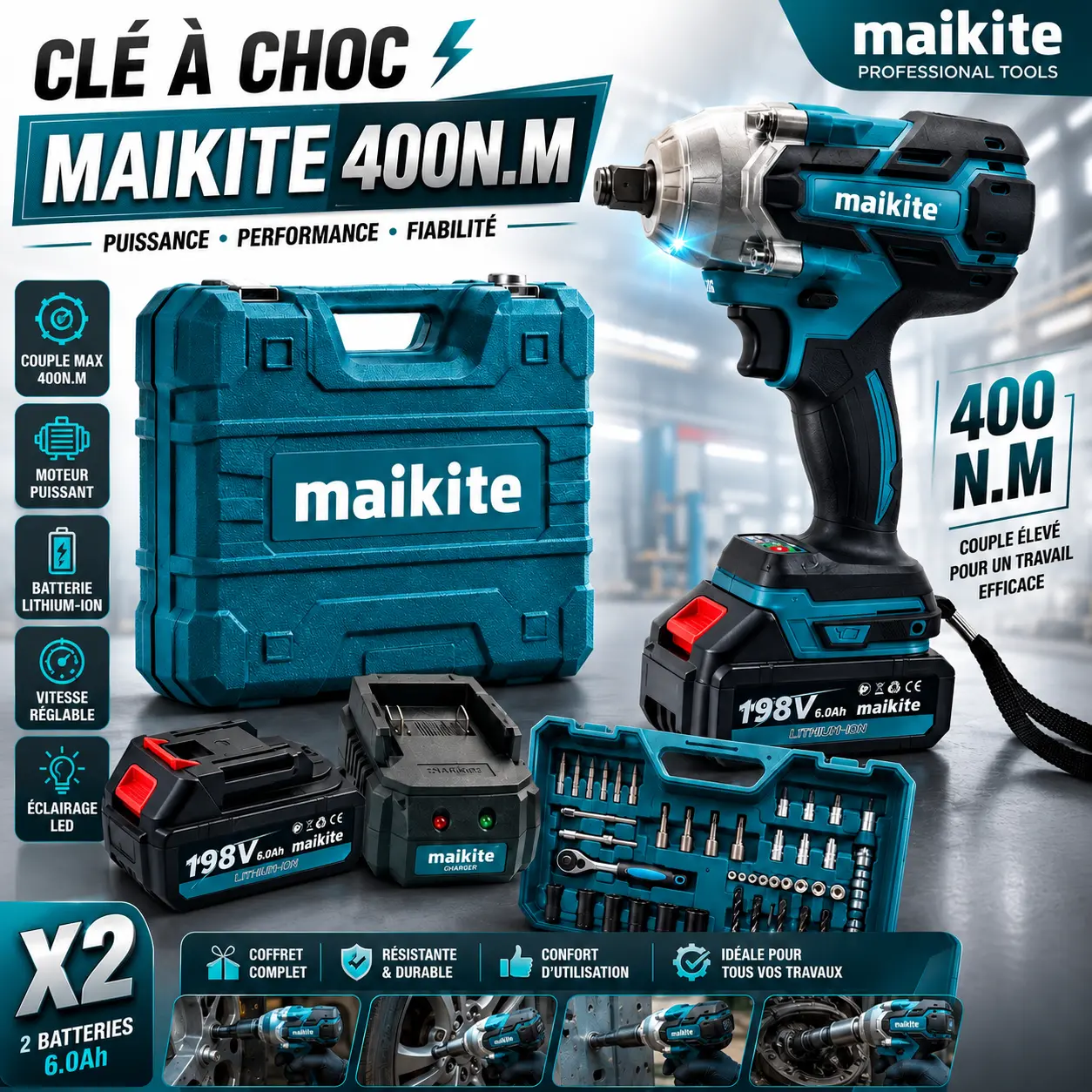 CLÉ À CHOC MAIKITE DOUBLE BATTERIE 400N.M - 1