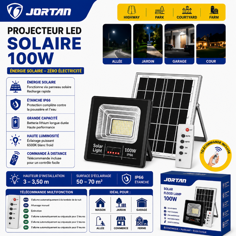 PROJECTEUR LED SOLAIRE 100W - 1